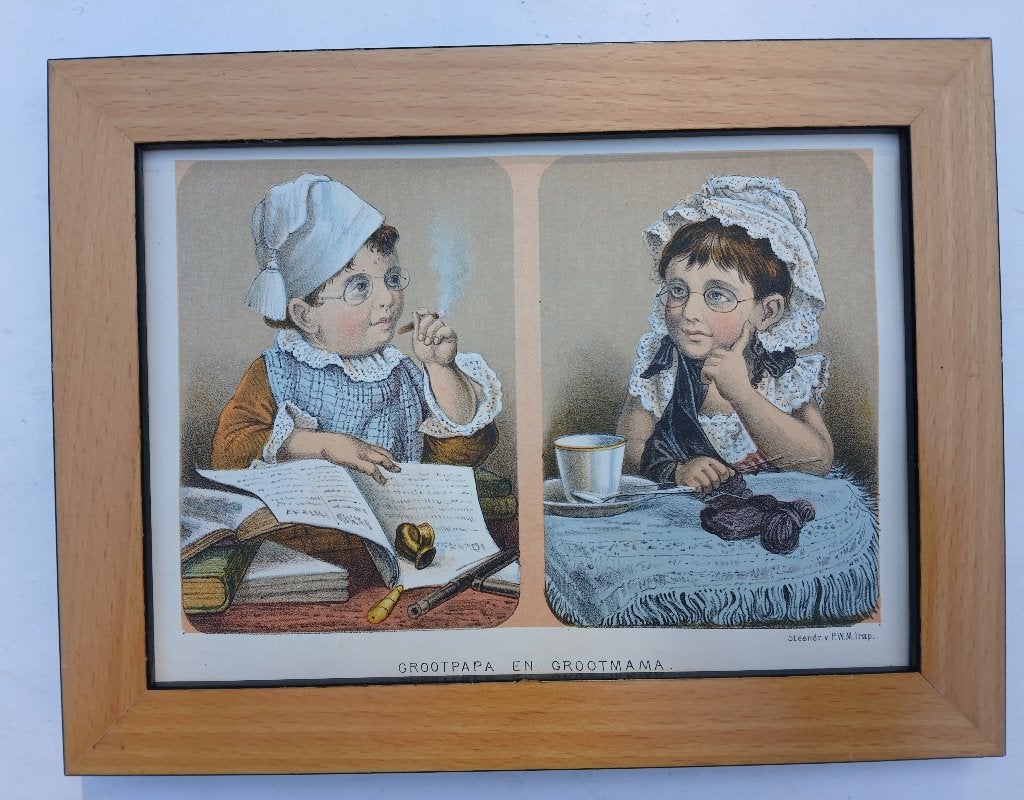 Litho steendruk rond 1860 Grootouders (Bke-55), Ophalen of Verzenden