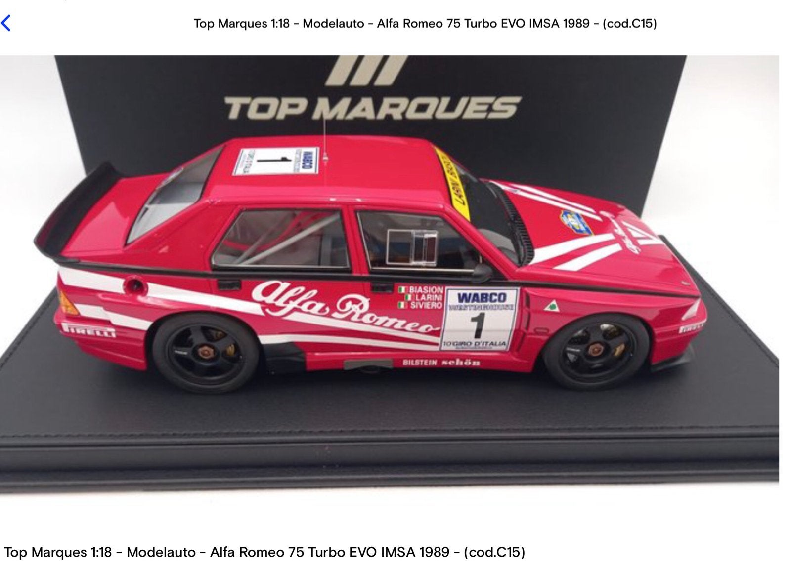 Alfa Romeo 75 Turbo EVO IMSA 1989 - TOP MARQUES (061/500), Ophalen of Verzenden, Zo goed als nieuw, Auto, Overige merken