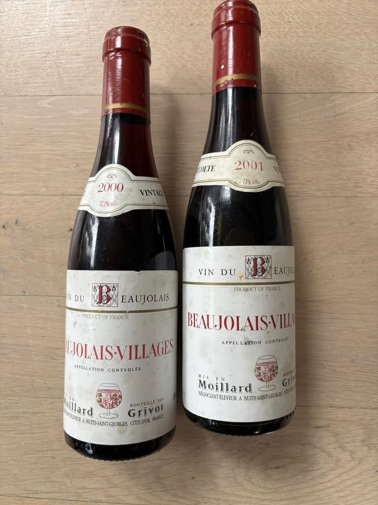 2 flesjes beaujolais 2000-2001 inhoud 375 ml, Verzamelen, Wijnen, Verzenden, Frankrijk, Zo goed als nieuw, Rode wijn