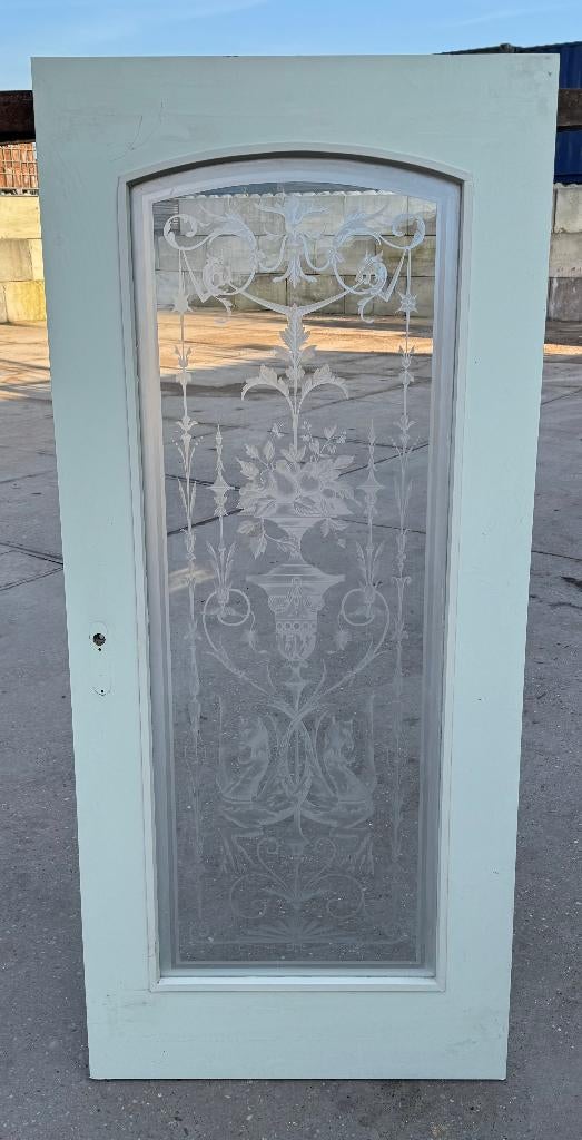 Deur met geëtst glas 212x96cm., Ophalen of Verzenden