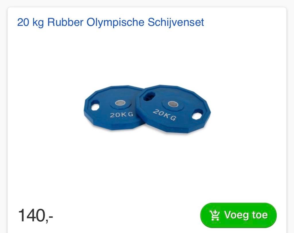 20 kg Rubber Olympische Halterschijven Set, Ophalen, Zo goed als nieuw, Armen, Halterschijven