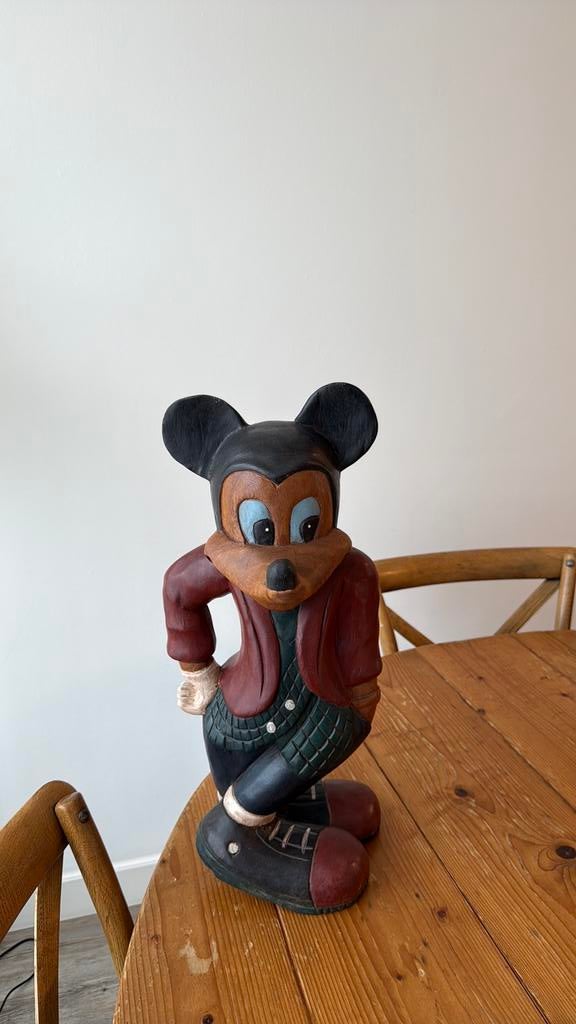 Oude houten Mickey Mouse - Handgesneden 50 cm, Ophalen