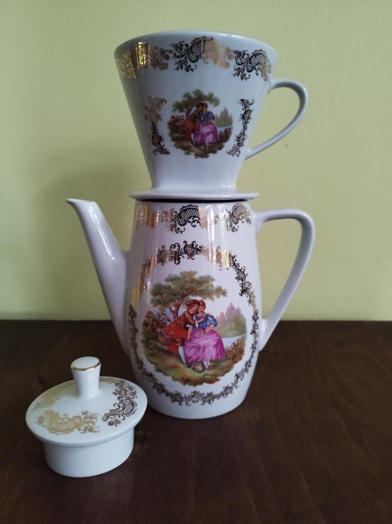 Vintage koffiepot met koffiefilterhouder Royal CP, porselein, Ophalen of Verzenden