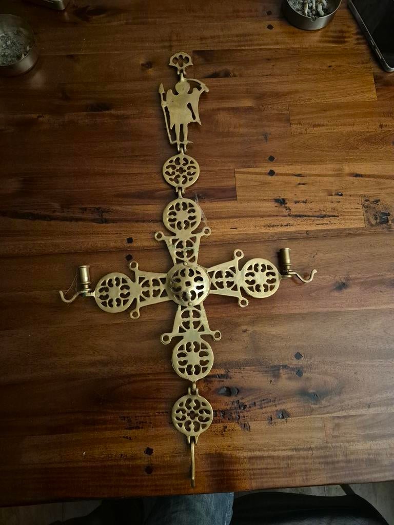 Byzantijns koperen kruis met kandelaars, Antiek en Kunst, Ophalen, Koper of Brons