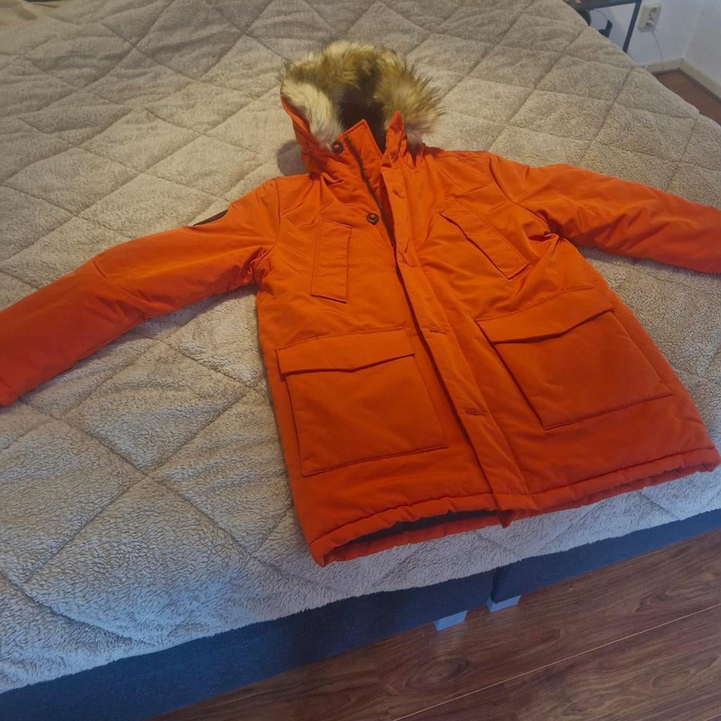 Superdry oranje winterjas met bontkraag - Maat xxl nieuw, Kleding | Heren, Jassen | Winter, Onbekend, Ophalen of Verzenden, Zo goed als nieuw