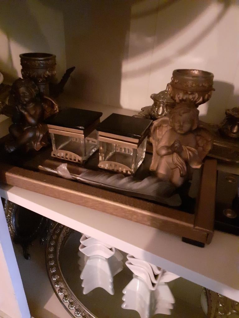 Prachtige oude brocante inktset met engelen koperen, Ophalen of Verzenden