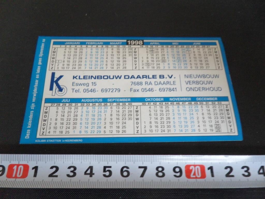 sticker Kalender 1998 Daarle Kleinbouw Daarle bv, Ophalen, Zo goed als nieuw