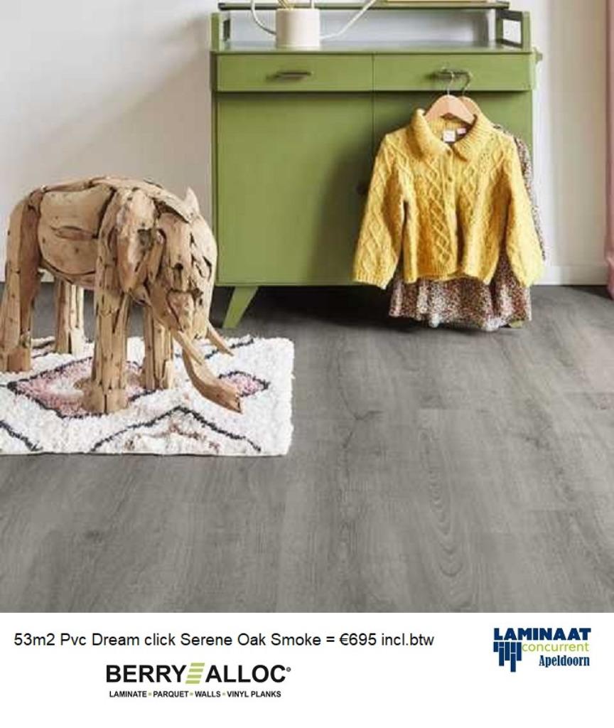 53m2 Pvc Dream click Serene Oak Smoke 20cm breed = €695 , Nieuw, Ophalen of Verzenden, Grijs, 50 tot 75 m²