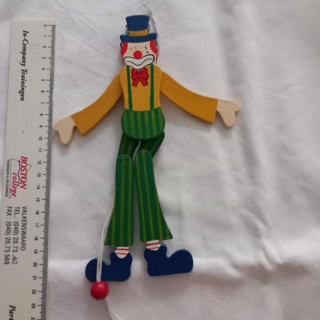 Houten trekpop clown - verzamelobject, Ophalen of Verzenden