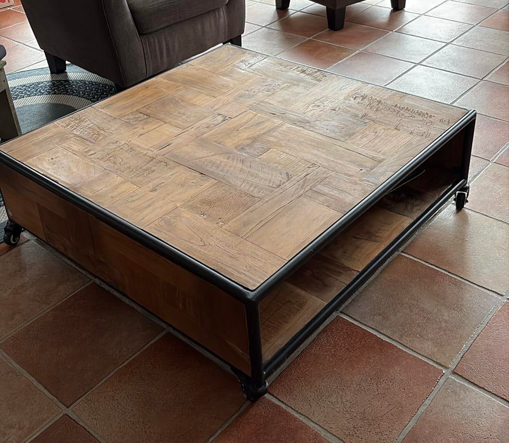 Salontafel (Troubadour) 100x100x33 bruin/zwart, Huis en Inrichting, Tafels | Salontafels, Gebruikt, 50 tot 100 cm, Vierkant, 50 tot 100 cm
