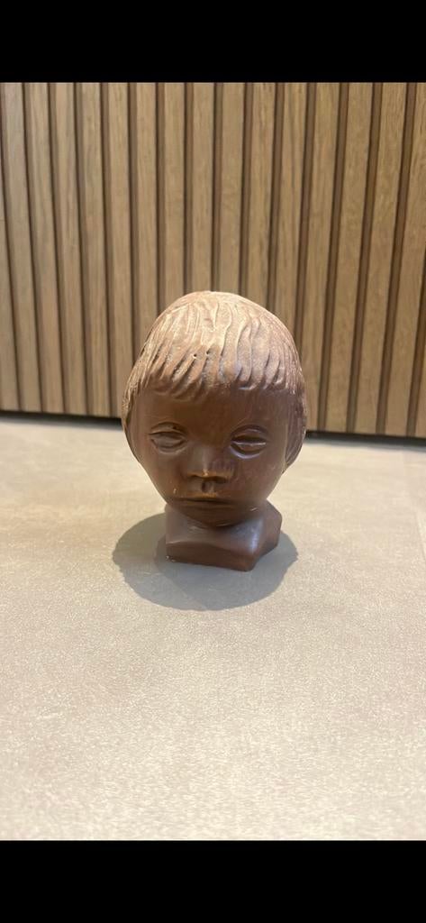Vintage beeldje kinderhoofdje / hoofdje – bruin keramiek, Ophalen of Verzenden