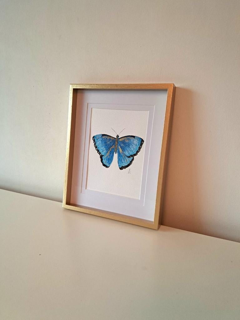 Aquarel modern schilderij Blauwe Morpho Vlinder | Met lijst, Minder dan 50 cm, Nieuw, Ophalen of Verzenden, Minder dan 50 cm
