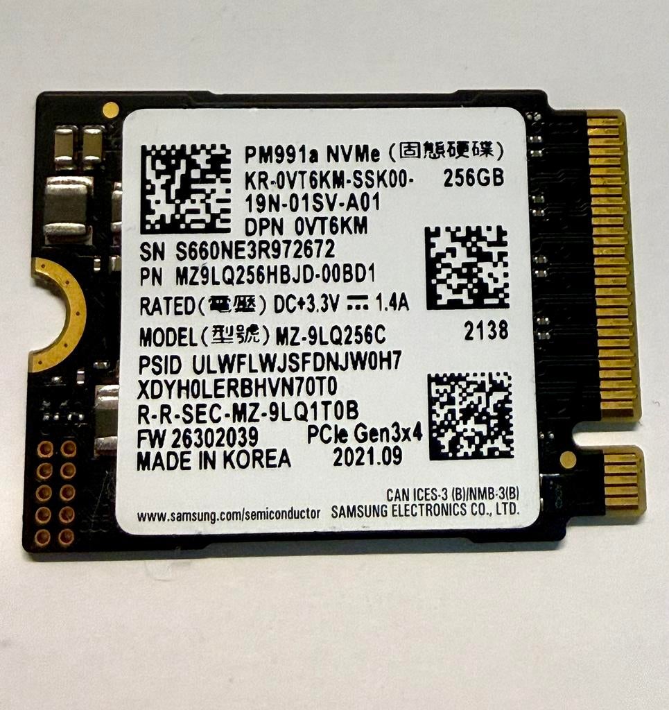Samsung PM991a 256GB NVMe SSD (M.2 2230), Computers en Software, Harde schijven, Verzenden, Zo goed als nieuw, Laptop, Overige aansluitingen