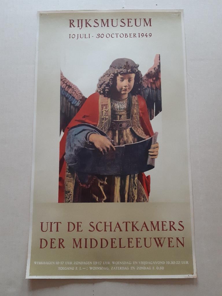 Originele Poster Rijksmuseum Amsterdam Schatkamers 1949, Rechthoekig Staand, Ophalen of Verzenden, Zo goed als nieuw, A1 t/m A3