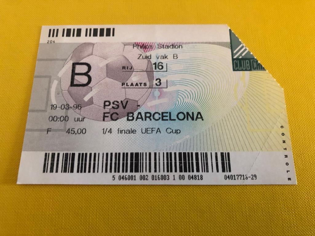 ⚽ Ticket Uefa-Cup PSV - Fc Barcelona 1995-1996 ⚽, Ophalen of Verzenden, Zo goed als nieuw, PSV, Overige typen