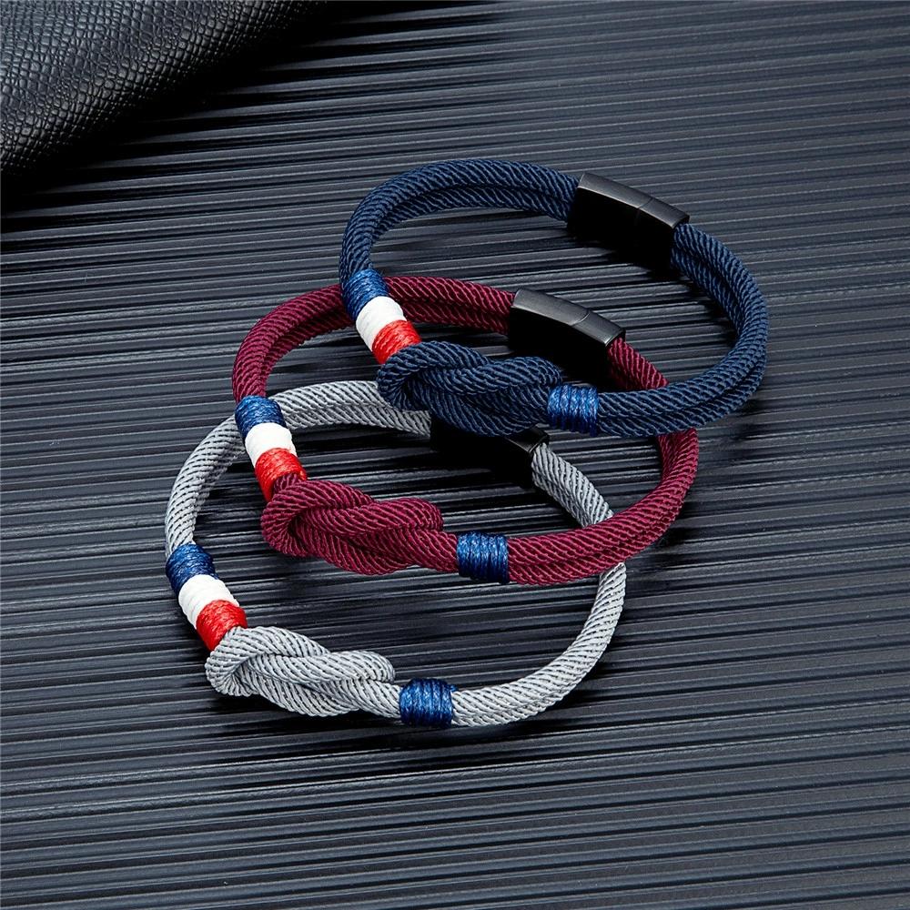Gevlochten Touw Heren Armband / Robuuste Grijze Rode Blauwe, Sieraden, Tassen en Uiterlijk, Armbanden, Verzenden, Nieuw, Overige kleuren
