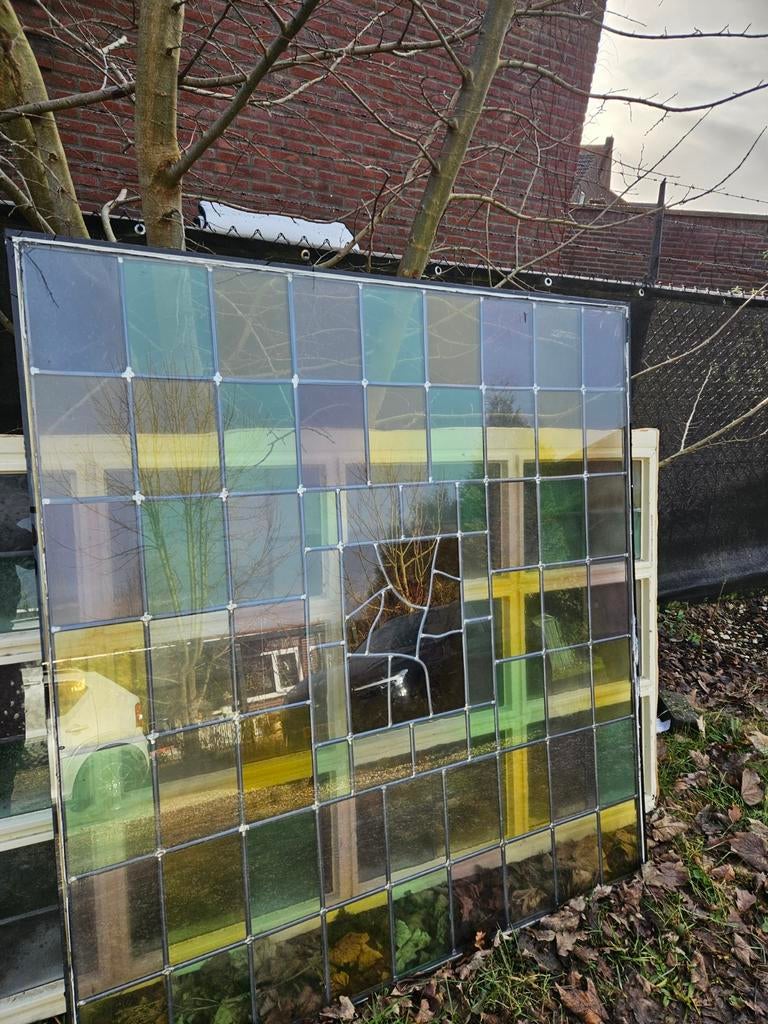 Glas in lood raam. Zeer mooi., Ophalen, Gevelraam of Ruit, Gebruikt, Glas in lood