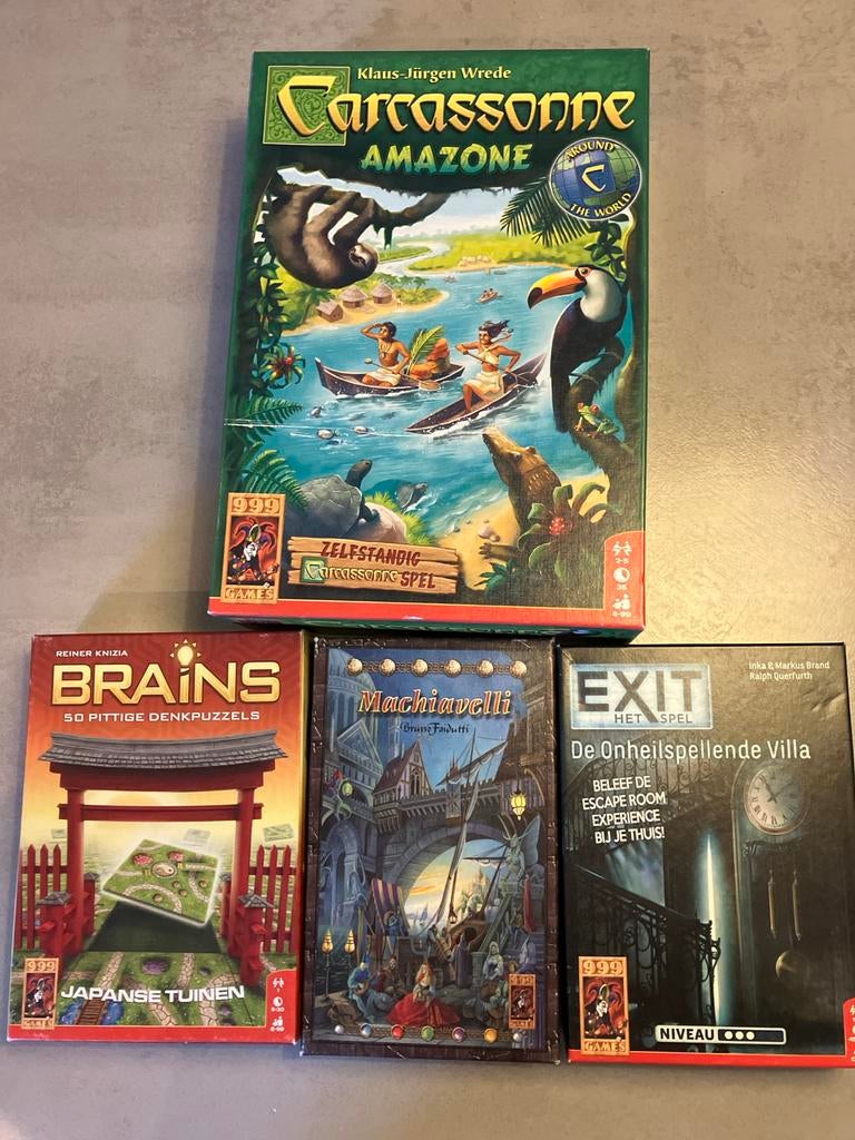 999 Games - Carcassonne, Machiavelli, Brains, Exit, Een of twee spelers, Ophalen of Verzenden, Zo goed als nieuw, Reisspel