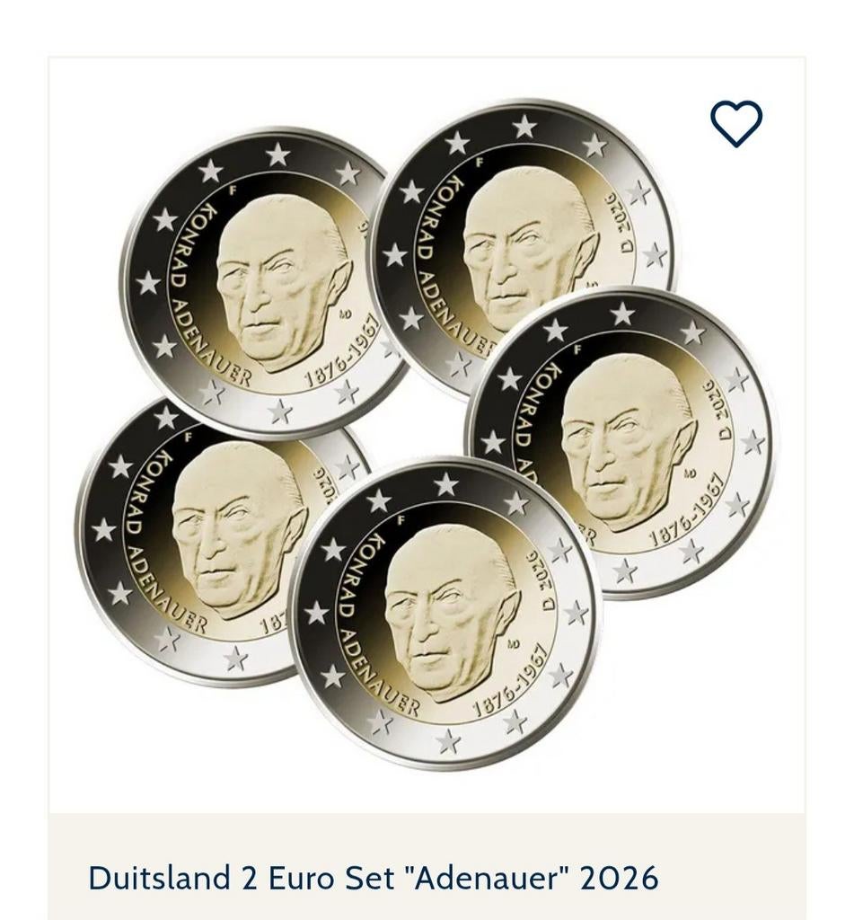 Duitsland 2 Euro Konrad Adenauer Set, Ophalen of Verzenden, 1990 tot heden
