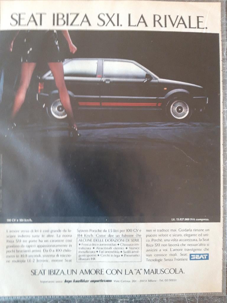 Seat Ibiza SXI 1988 - originele advertentie Italiaans, Ophalen of Verzenden, Zo goed als nieuw, Auto's
