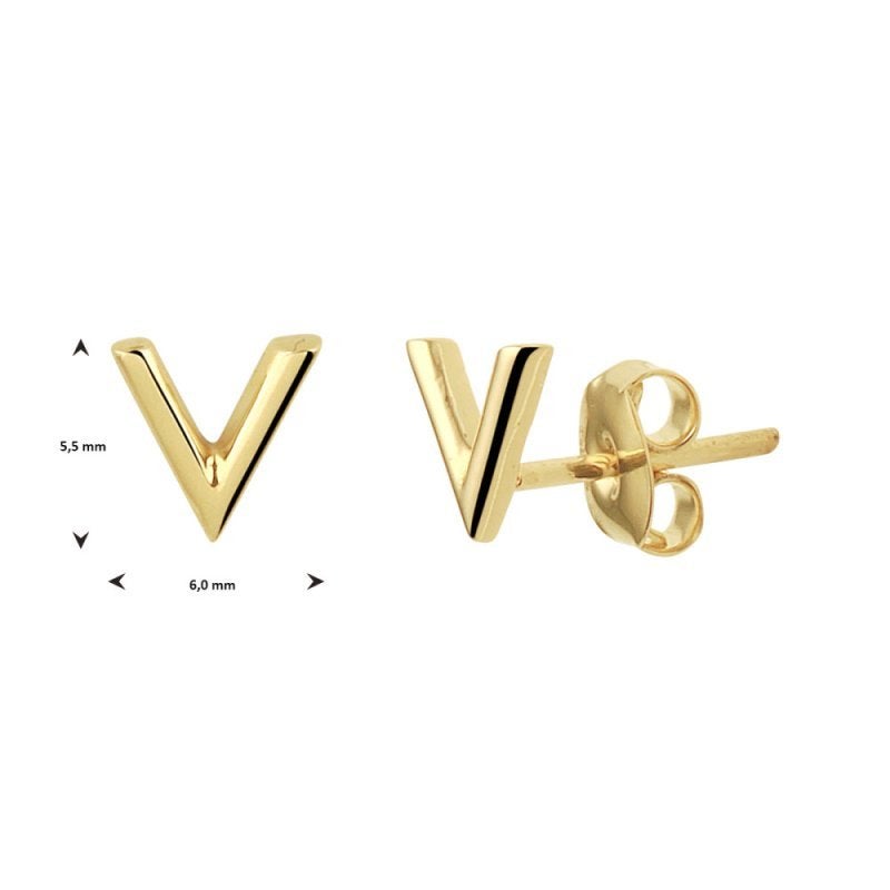 V-vorm oorknopjes goud 14-karaat - 5.5 mm x 6 mm, Sieraden, Tassen en Uiterlijk, Opaal 310 3316 LE Dordrecht, Info@juweliersonline.com