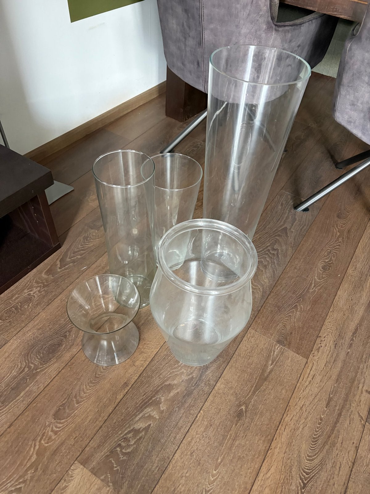 Set van 5 diverse glazen vazen, Ophalen, Gebruikt, Transparant, Glas