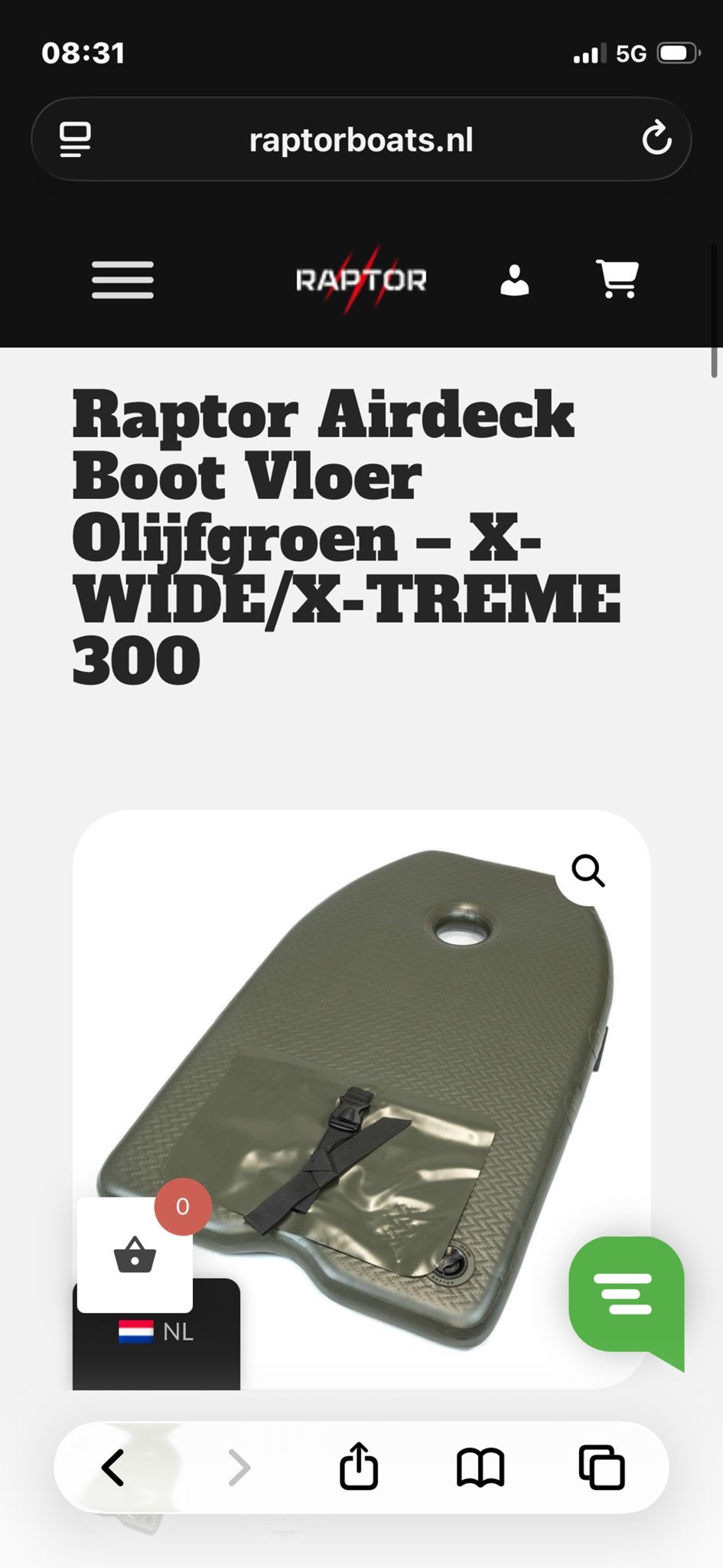 Raptor Airdeck Boot Vloer Olijfgroen X-WIDE/X-TREME 300, Verzenden, Gebruikt, Overige typen