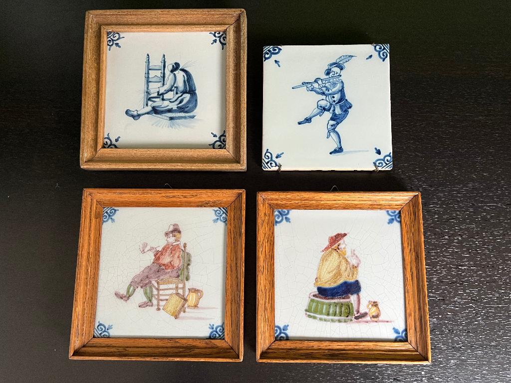 Makkum Tichelaar aardenwerk tegeltjes, 4 stuks, Antiek en Kunst, Antiek | Wandborden en Tegels, Ophalen