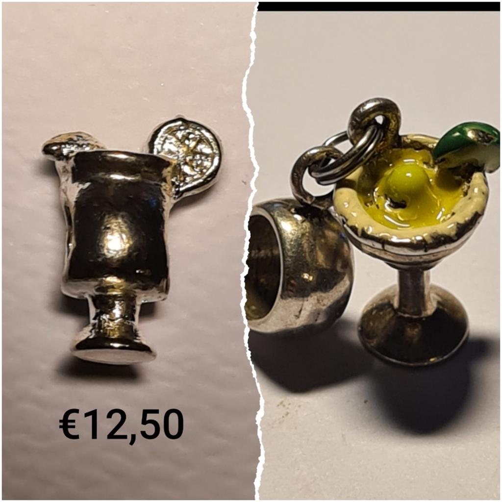 Bedel zilver 2 stuks cocktail glas * meer bedels te koop *, Overige merken, Ophalen of Verzenden, Zo goed als nieuw, 2 of 3 bedels