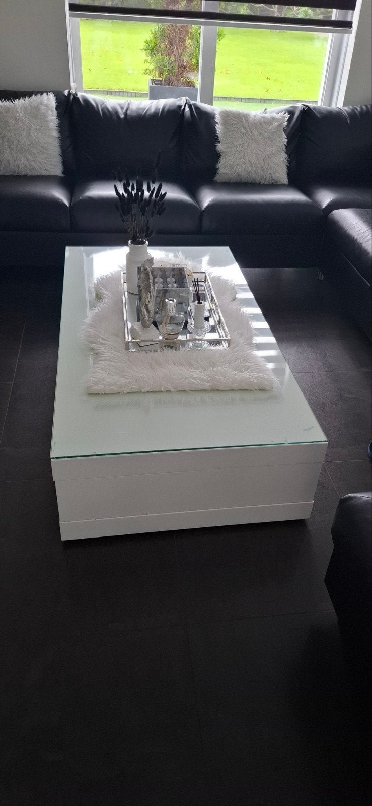 Luxe Goossens Wonen salontafel hoogglans wit met glasplaat, Ophalen, 50 tot 100 cm, 50 tot 100 cm, Zo goed als nieuw