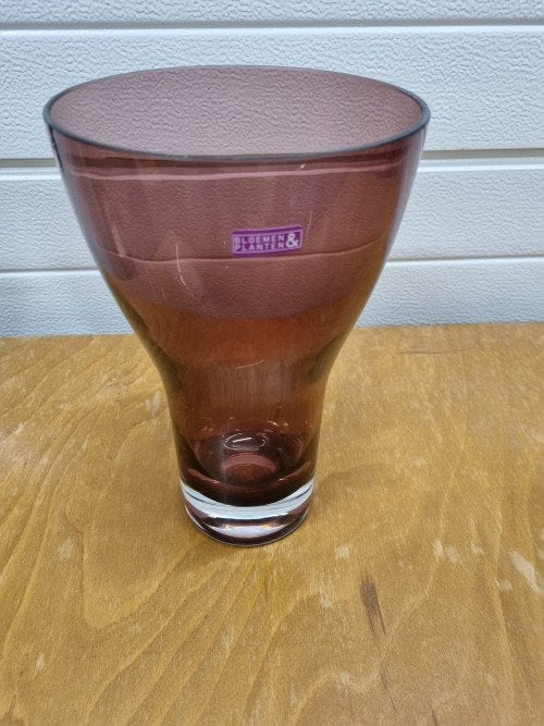 Vaas paars glas dikke voet, Ophalen of Verzenden