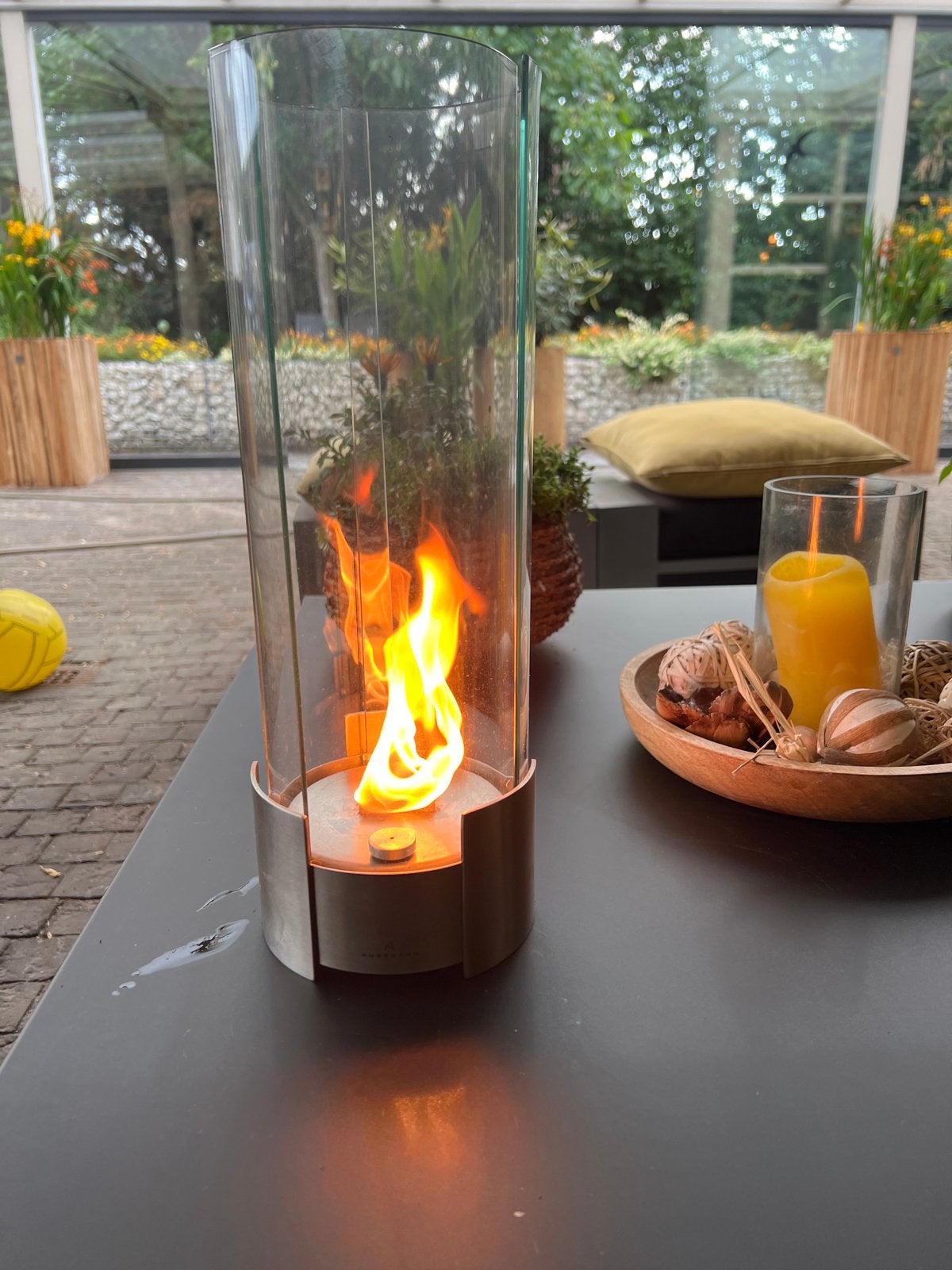 Stijlvolle bio-ethanol twistfire sfeerhaard van Auerhahn, Ophalen of Verzenden, Zo goed als nieuw, Zilver, Metaal