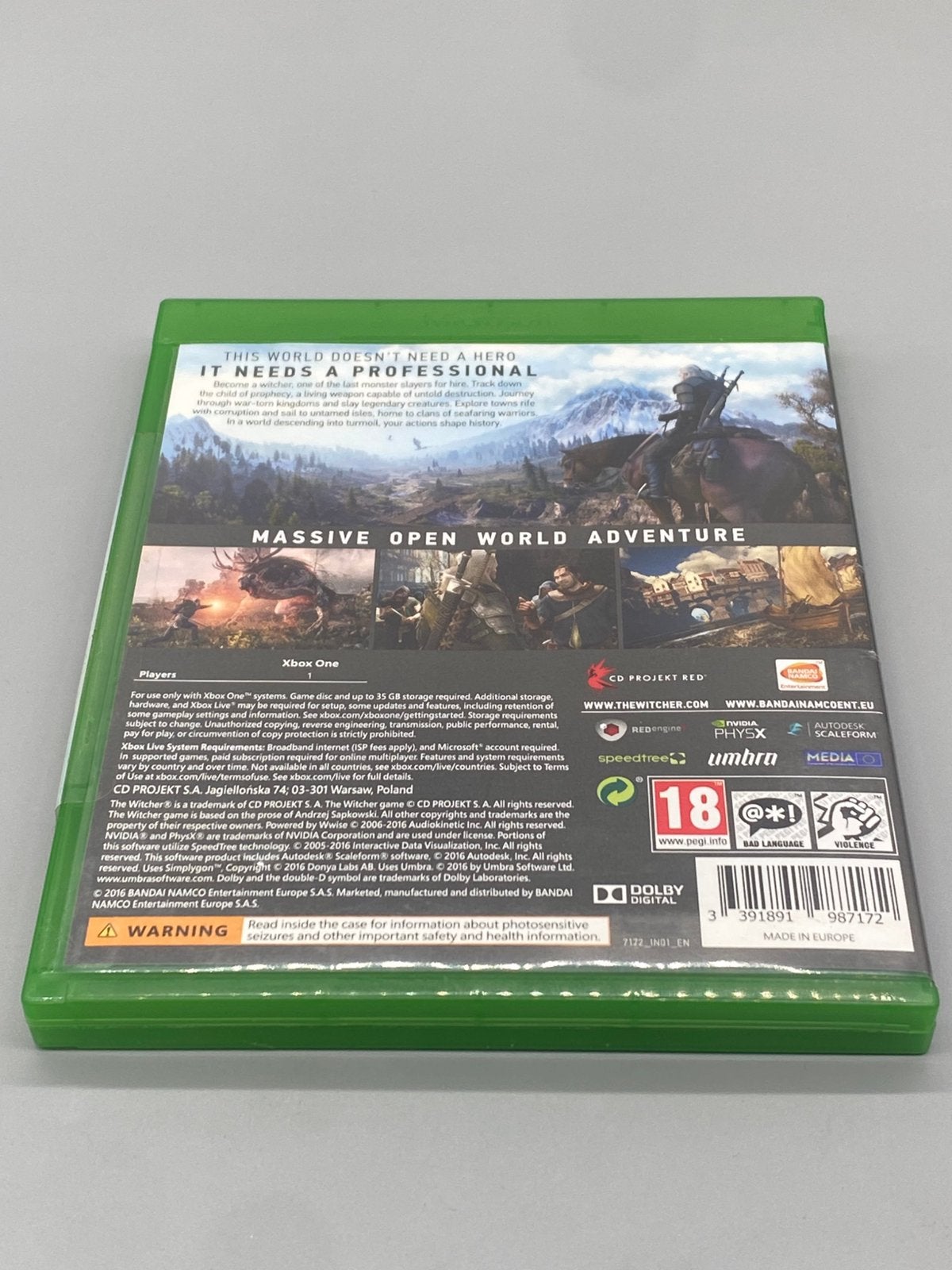 The Witcher 3 Wild Hunt – Xbox One – Open World RPG, Info@bandainamco.com, Vanaf 18 jaar, 1 speler, Www.bandainamco.com
