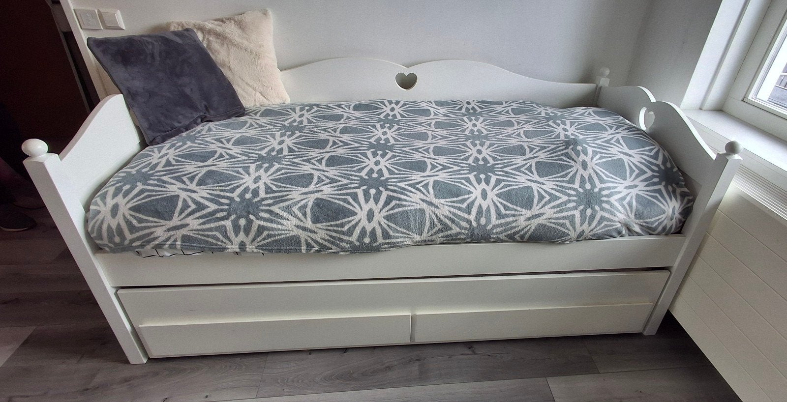 Emma bed met logeerbed en 2 opberglades - Wit, Ophalen, Gebruikt, 90 cm, Eenpersoons
