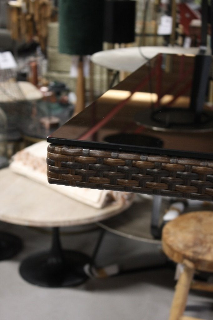 Vierkante bartafels statafel rvs wicker glas terras horeca, Ophalen, Zo goed als nieuw