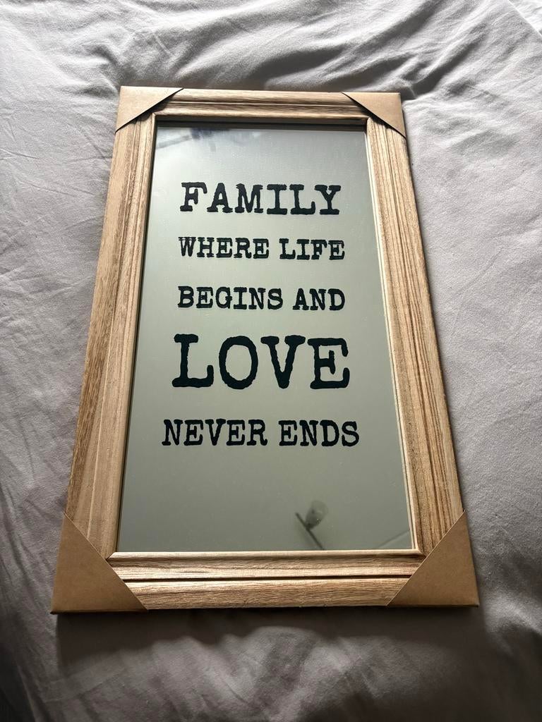 Spiegel met inspirerende tekst 'Family Love', Nieuw, Ophalen of Verzenden, Minder dan 100 cm, Rechthoekig