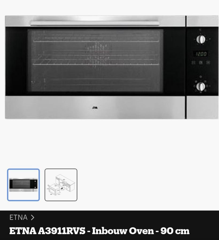 ETNA A3911RVS Inbouw Oven - 90 cm, Witgoed en Apparatuur, Gebruikt, Oven, 60 cm of meer, Inbouw