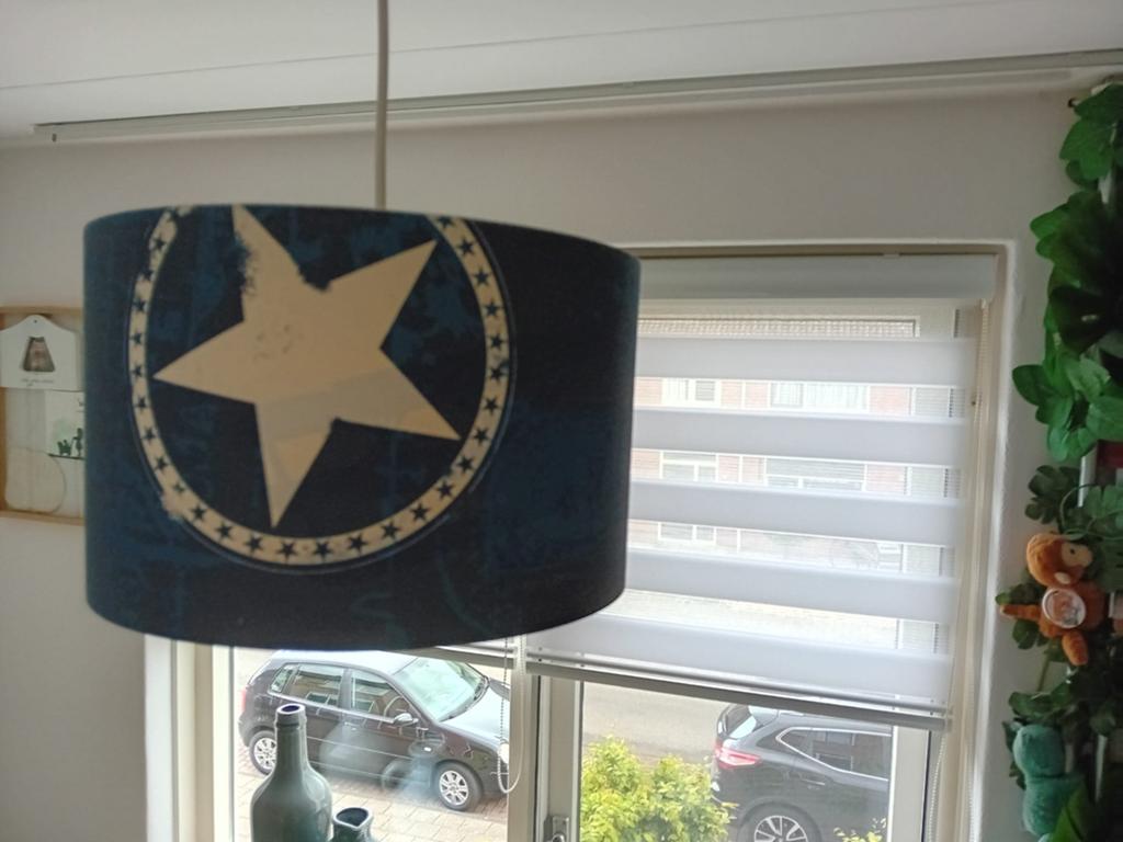 Little Dutch hanglamp met vliegtuigjes en ster, Gebruikt, Kinderkamer, Vliegtuig, Ster, Ophalen of Verzenden, Stof