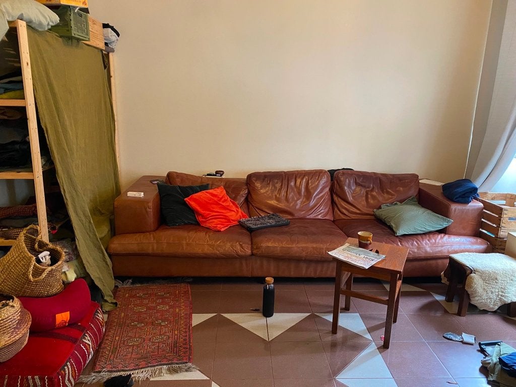 Cognac Leather Couch, Ophalen, 250 tot 300 cm, Gebruikt, Vintage