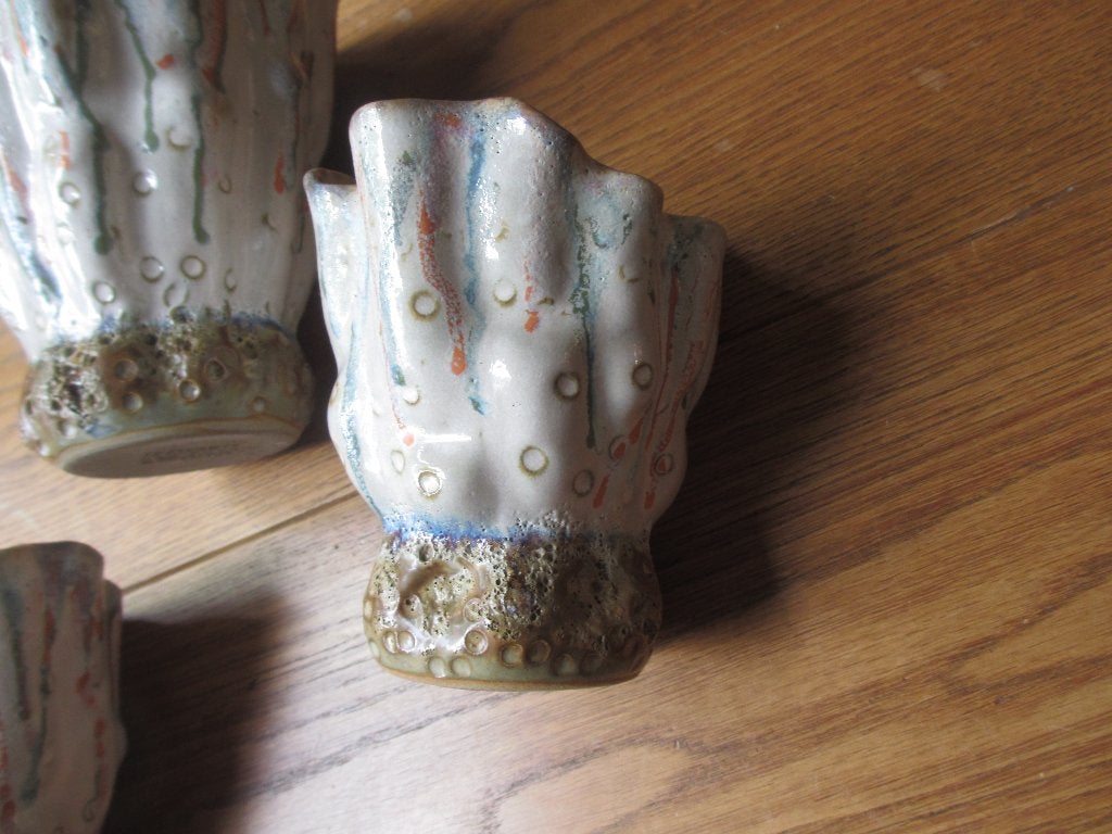 3 stuks Unieke Vintage Aardewerk Vaas – Des Pots | Zeldzaam, Gebruikt, Handgemaakt, Meerkleurig, Steen/keramiek