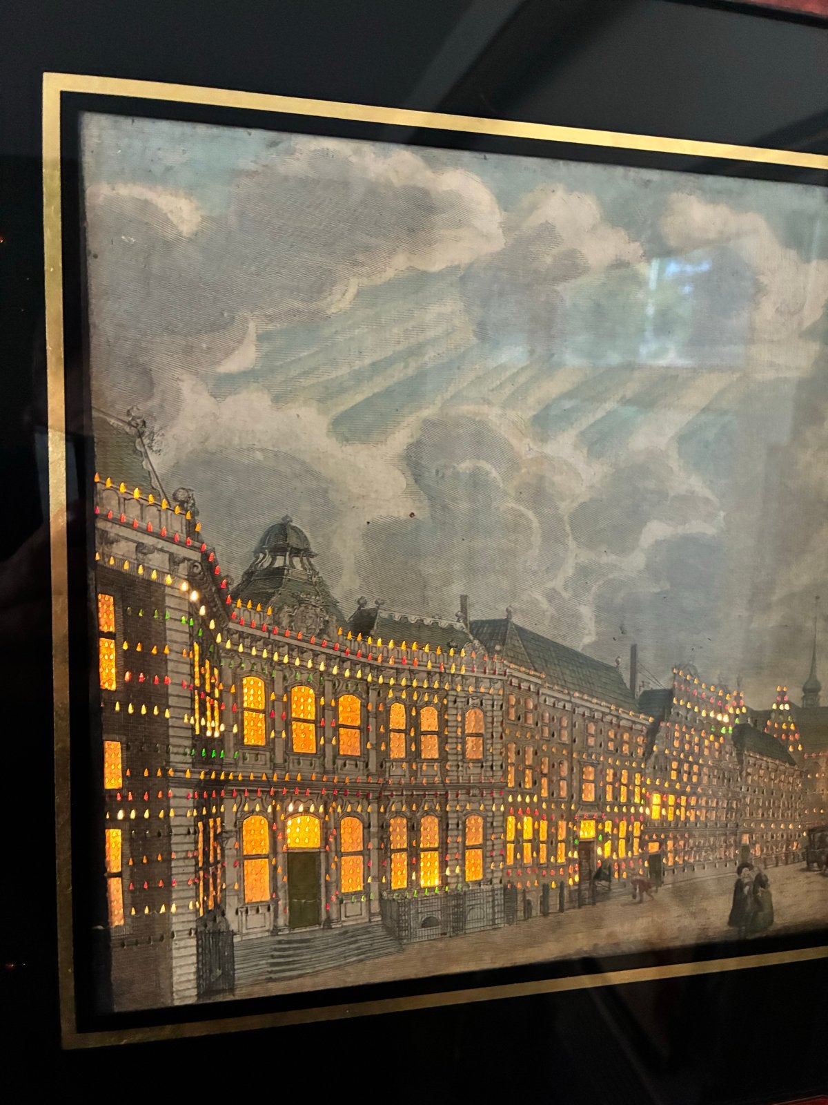 Optica print Lange Voorhout Den Haag 1756 met verlichting, Antiek en Kunst, Ophalen of Verzenden, Origineel, 1700 - 1799, Overige technieken