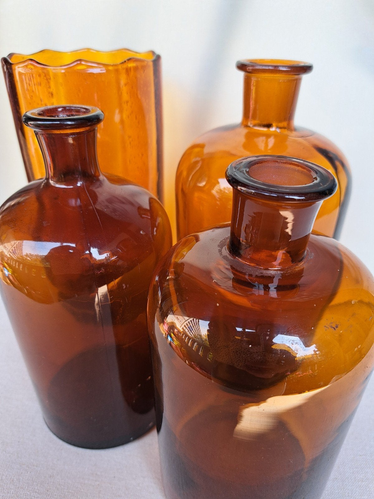 Vintage bruine glazen flessen en vaas - Apothekersstijl
Set, Ophalen of Verzenden