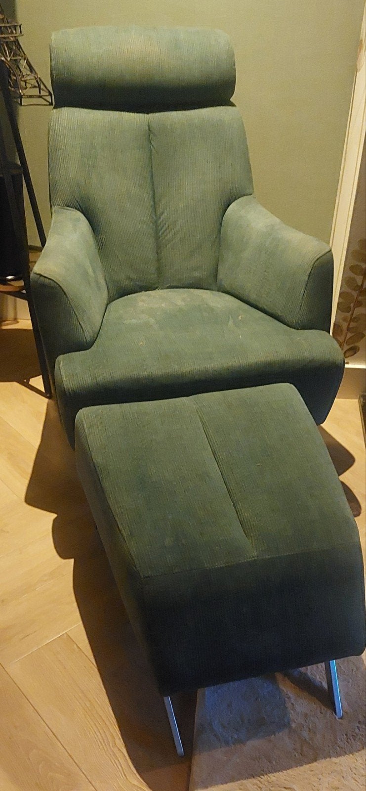 Xooon relaxstoel met voetenbankje - Vintage ribstof, Ophalen, Gebruikt, 75 tot 100 cm, Vintage, Ribstof