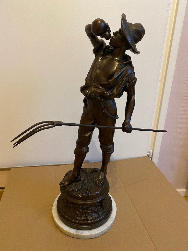 Prachtig antiek beeld (De vrolijke drinker), Antiek en Kunst, Ophalen, Gepatineerd, Beeld, Man