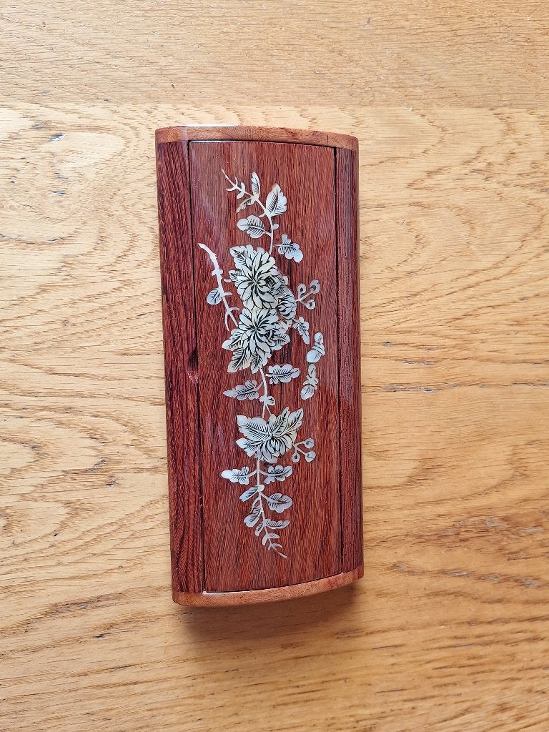 Houten doosje, lakdoosje, pennendoosje, parelmoer ingelegd, Ophalen of Verzenden