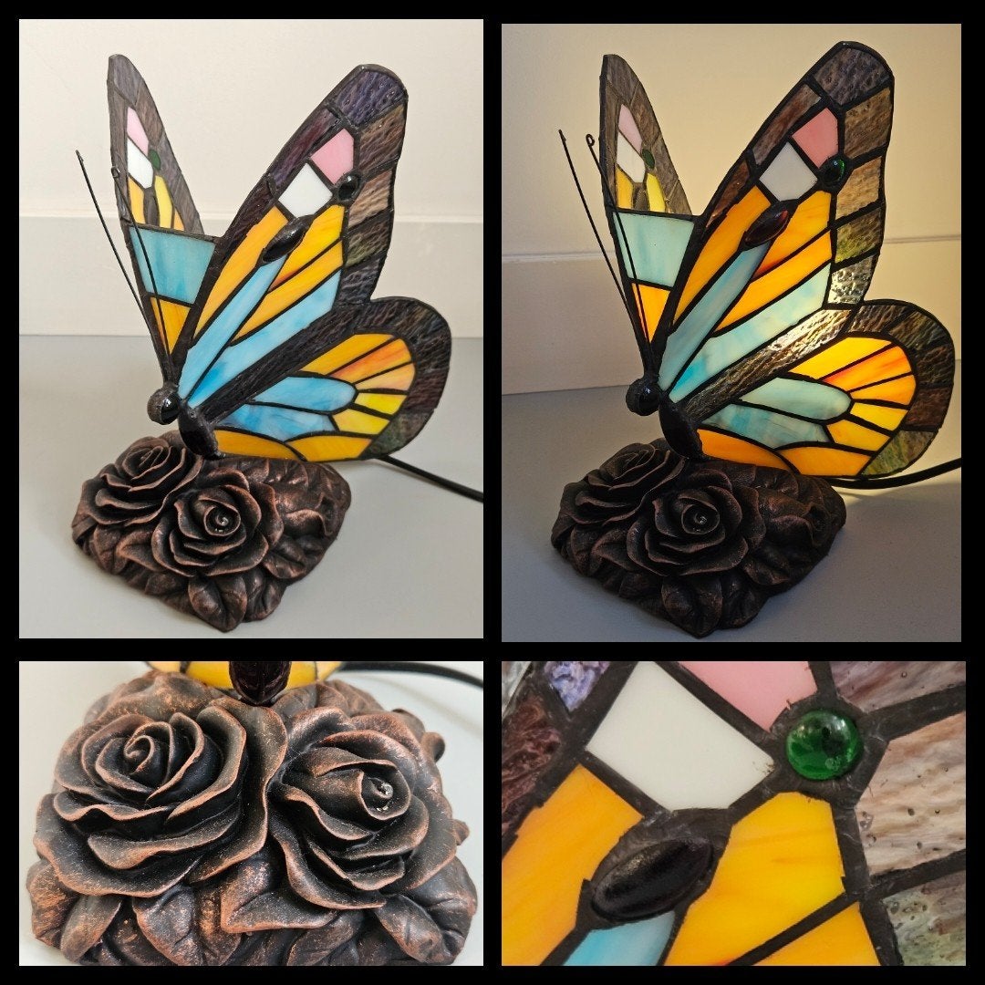 Tiffany stijl glas in lood lamp in de vorm van een vlinder, Ophalen of Verzenden, Lamp, Glas