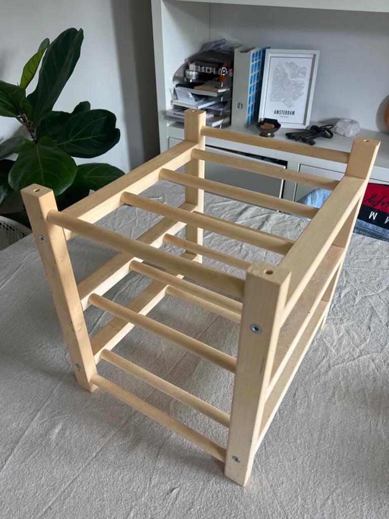 Houten wijnrek voor thuis - compact en stijlvol, Huis en Inrichting, Woonaccessoires | Wijnrekken, Gebruikt, 5 tot 15 flessen