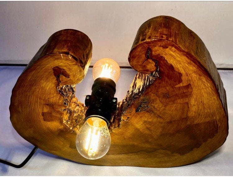 Unieke boomstamschijf met 2 lampen (antieje fitting), Overige merken, Nieuw, Hout, Bruin