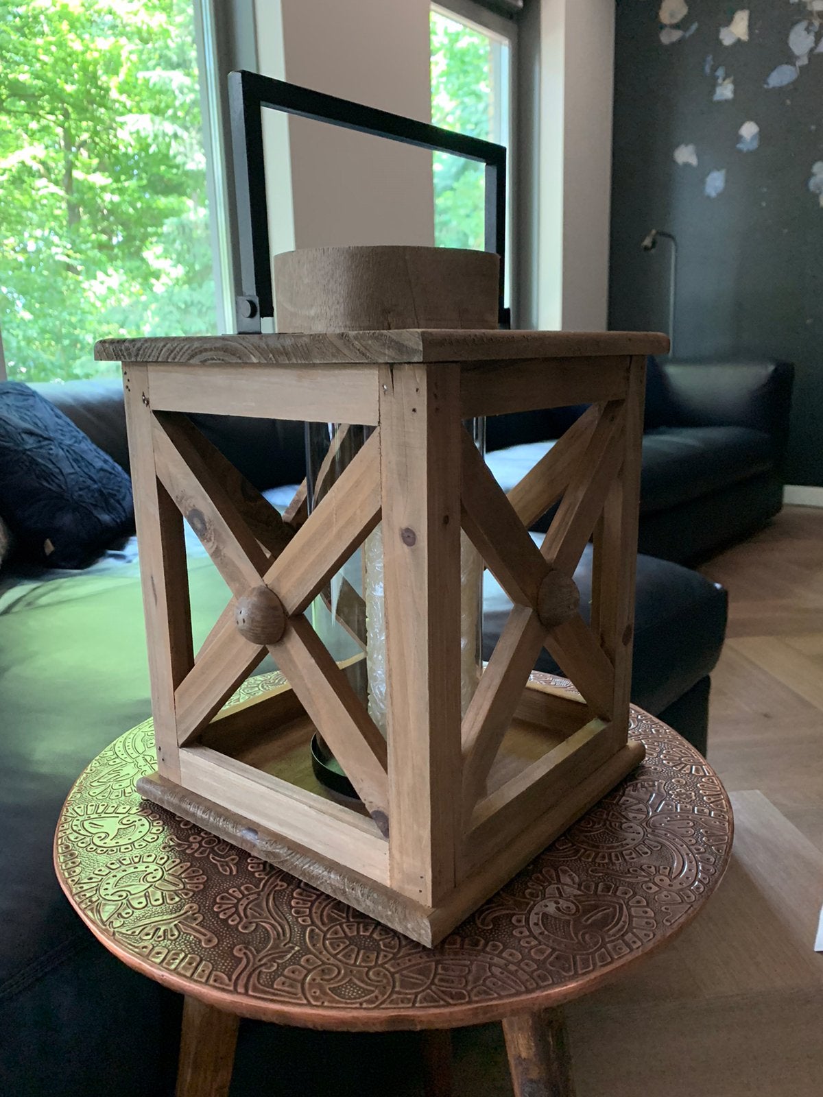 Windlicht landelijke stijl hout, Huis en Inrichting, Ophalen, Zo goed als nieuw, Hout, Windlicht