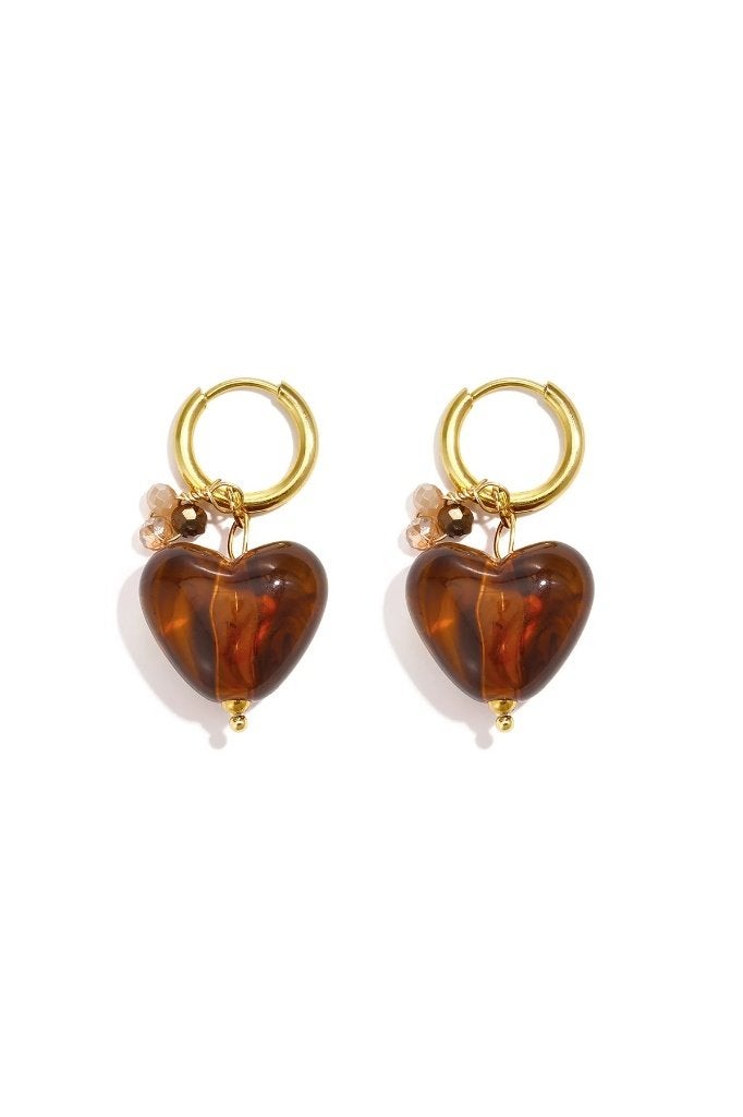 Oorbellen met roestvrijstalen kralen in hartvorm, eenvoudige, Sieraden, Tassen en Uiterlijk, Ophalen of Verzenden, Nieuw, Bruin